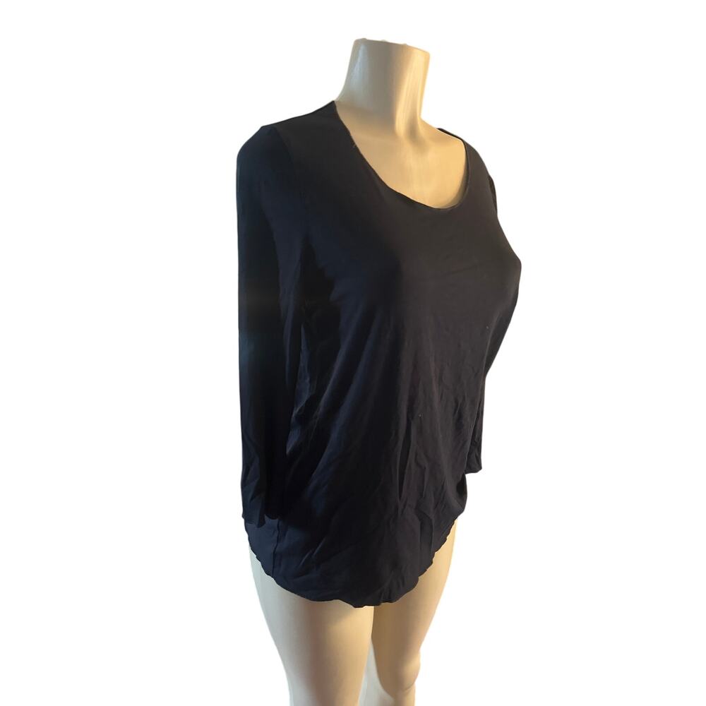 Women 1 S OSKA Black Tee Shirt Top Long Sleeve Scoop Neck Stretch Viscose Blouse